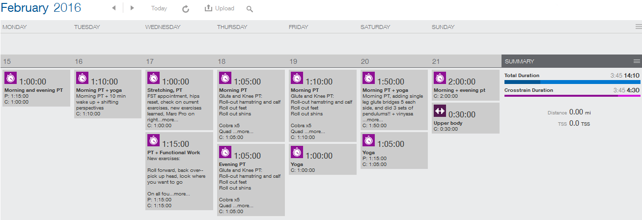 Post-injury, one of many, in February of 2016. - From Training Peaks